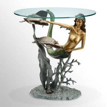 Mermaid and Sea Turtles Art Accent Table Multi MetallicImage