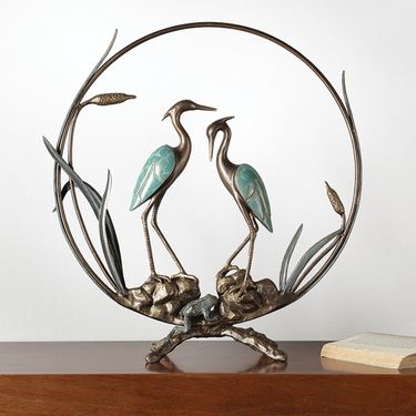 Heron Romantic Table Sculpture Antique BronzeImage