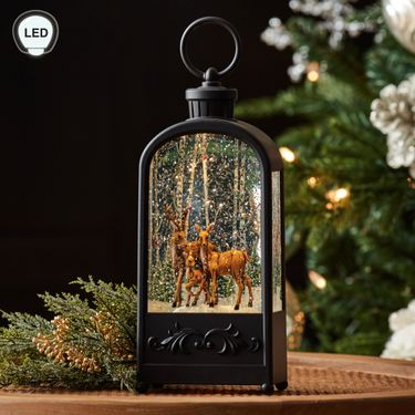 Woodland Deer Family LED Swirl Lantern BlackImage