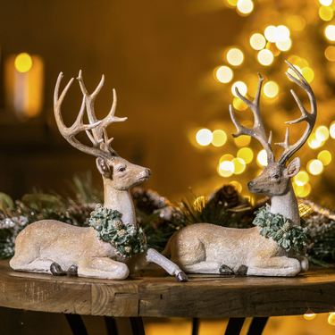 Winter Deer Sculptures Brown Set of TwoImage