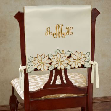 Winter Poinsettia Chair Covers Ivory Set of TwoImage
