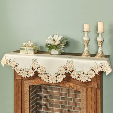 Winter Poinsettia Mantel Scarf Ivory 70 x 22Image