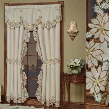 Winter Poinsettia Scalloped Valance Ivory 70 x 22Image