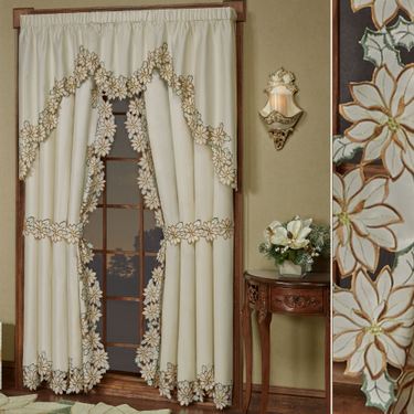 Winter Poinsettia Swag Valance Pair Ivory 60 x 38Image
