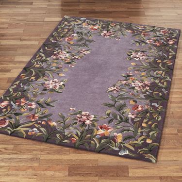 Fiona Design Rug Steel Pattern Fiona Floral Border Handcarved Wool Round Rug