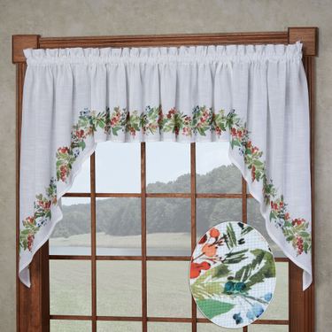 Mixed Berry Garland Swag Valance Pair White 58 x 38Image