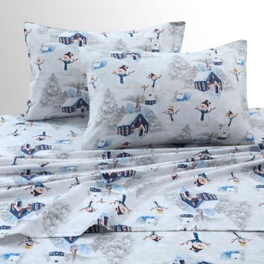 Snowman Flannel Sheet Set BlueImage