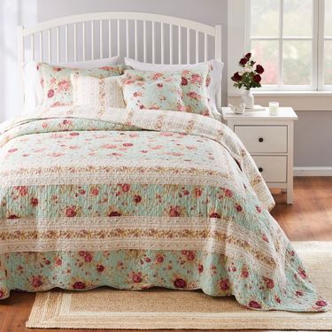 Antique Rose Bedspread Set Powder BlueImage