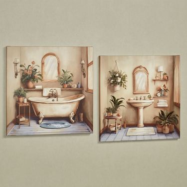 Serene Retreat Bathroom Canvas Wall Art Multi Warm Set of TwoImage