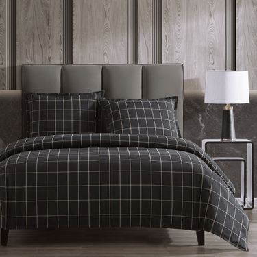 Windowpane Plaid Mini Comforter Set BlackImage