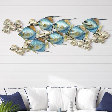 Horizontal Angelfish School with Tangs Wall Sculpture BlueImage