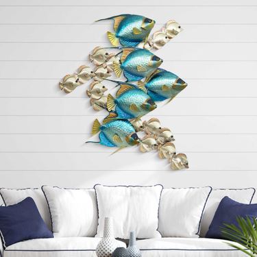 Vertical Angelfish School with Tangs Wall Sculpture BlueImage