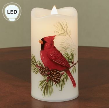 Cardinal on Pine LED Flameless Candle RedImage