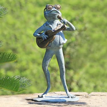 Rock Star Frog Garden Sculpture Verdi BronzeImage