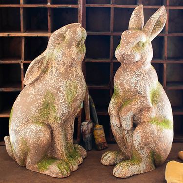 Head Forward Bunny Outdoor Garden Sculpture Aged StoneImage