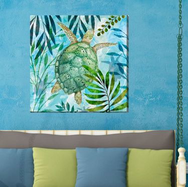 Coastal Sea Turtle Canvas Wall Art Blue/GreenImage