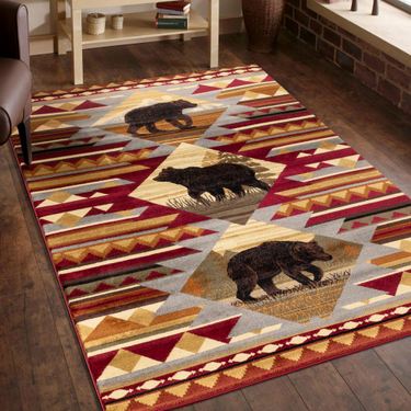 Bear Den Rug Mountain Lodge Deer and Bear Rustic Wildlife Scenery Area Rugs