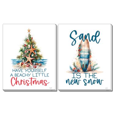 Beachy Christmas Canvas Wall Art Multi Bright Set of TwoImage