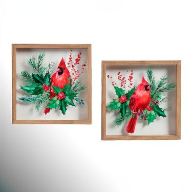 Holiday Cardinals Framed Wall Art Red Set of TwoImage