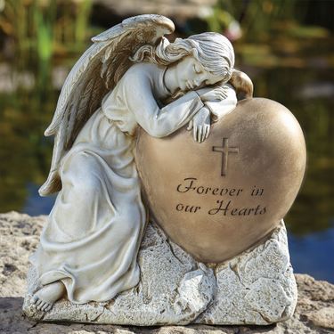 Angel with Heart Garden Statue Aged StoneImage