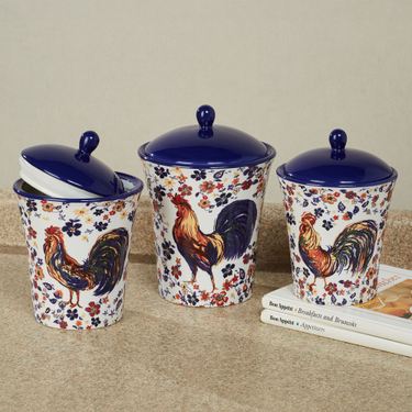 Morning Rooster Kitchen Canisters Multi Earth Set of ThreeImage