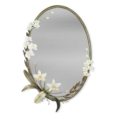 Orchid Arrangement Oval Wall Mirror WhiteImage