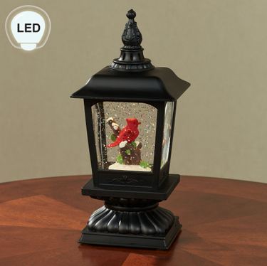 Cardinal on a Branch LED Swirl Lantern BlackImage
