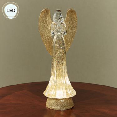 Glitter Swirl LED Praying Angel Figurine GoldImage