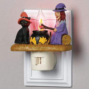 Witch and Cat Campfire Halloween Nightlight Multi WarmImage