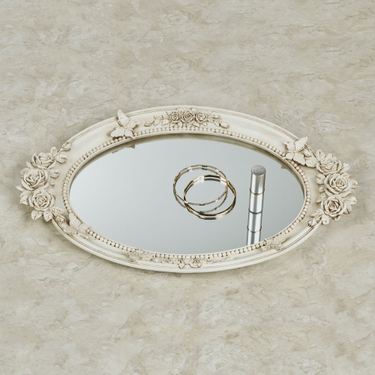 Butterfly in Roses Mirrored Vanity Tray Antique WhiteImage