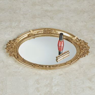Butterfly in Roses Mirrored Vanity Tray Venetian GoldImage