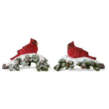 Winter Cardinal on Branch Figurines Red Set of TwoImage
