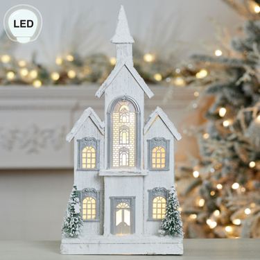 Illuminated Winter LED Church Weathered WhiteImage
