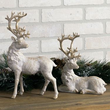 Winter Reindeer Figures Off White Set of TwoImage