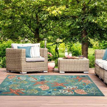 Starfish Song Rectangle Rug AquaImage