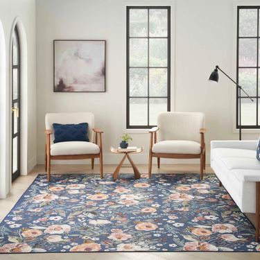 Floral Haven Washable Rectangle Rug NavyImage