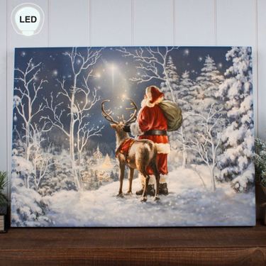 Starry Night Santa Lighted Wall Art Print BlueImage