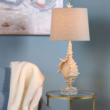 Image showcasing Nautilus Shell and Driftwood Coastal Table Lamp