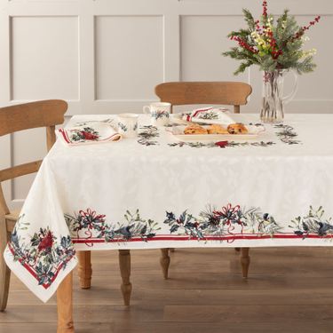 Holiday Winter Greetings Rectangle Tablecloth IvoryImage