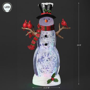 Swirl LED Cardinal Snowman Water Globe ClearImage