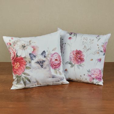 Obviously Pink Floral Cat Reversible Pillow 18 SquareImage