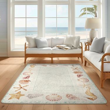 Seashell Swirl Rectangle Rug Aqua MistImage