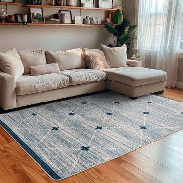 Cross Tie Rectangle Rug BlueImage