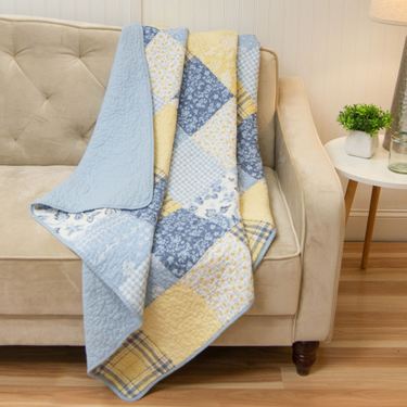 Spring Flowers Patchwork Throw Blanket Blue 50 x 60Image