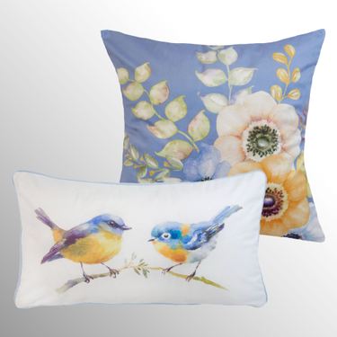 Spring Flowers Decorative Pillows Blue Set of TwoImage