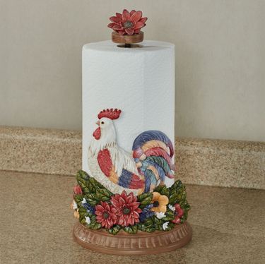 Floral Rooster Paper Towel Holder White/RedImage