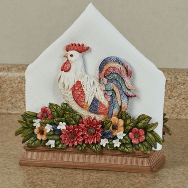 Floral Rooster Napkin Holder White/RedImage
