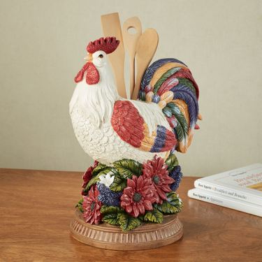 Floral Rooster Utensil Holder White/RedImage
