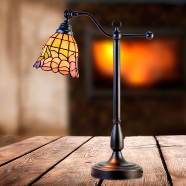 Floral Tiffany Stained Art Glass Desk Lamp Multi PastelImage