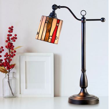 Winstead Tiffany Stained Art Glass Desk Lamp Multi EarthImage